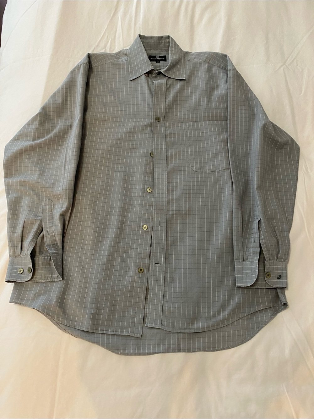 Hickey Freeman Light Gray Windowpane Dress Shirt